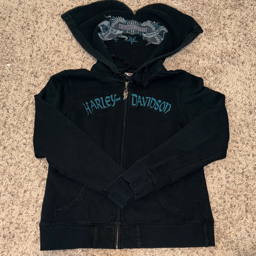 Harley-Davidson Black and Teal Women's Hoodie
